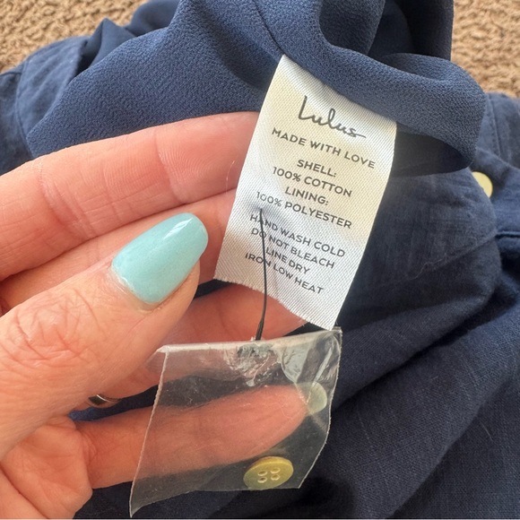 Lulus Daytime Dreamer Navy Blue Flare Dress Flutter Sleeve Belted Cotton M NEW - Picture 6 of 9